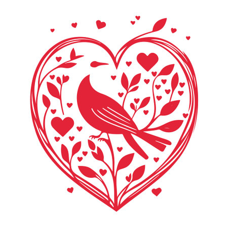 Red bird valentine heart love illustration elementのイラスト素材