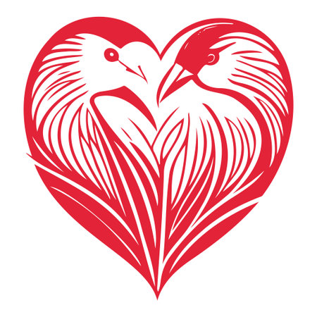Red bird valentine heart love illustration elementのイラスト素材