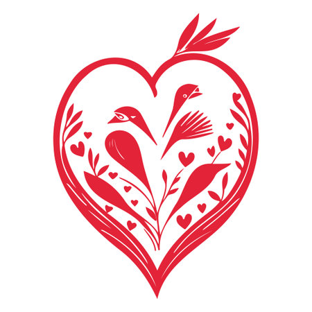 Red bird valentine heart love illustration elementのイラスト素材
