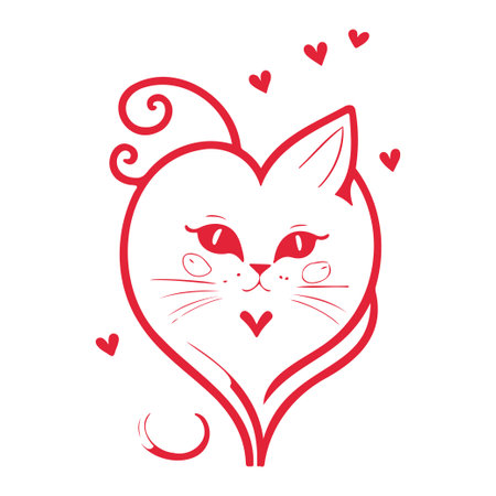 Red cat love valentine heart illustration sketch elementのイラスト素材