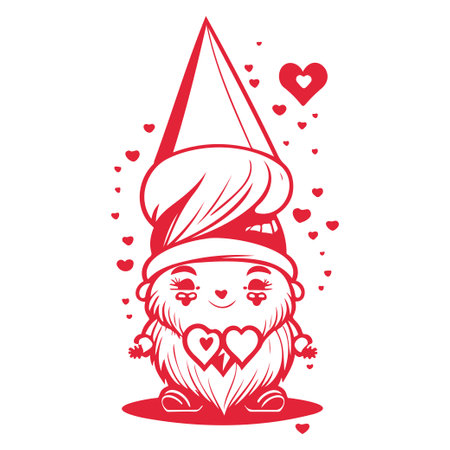 Red gnome love valentine illustration sketch elementのイラスト素材