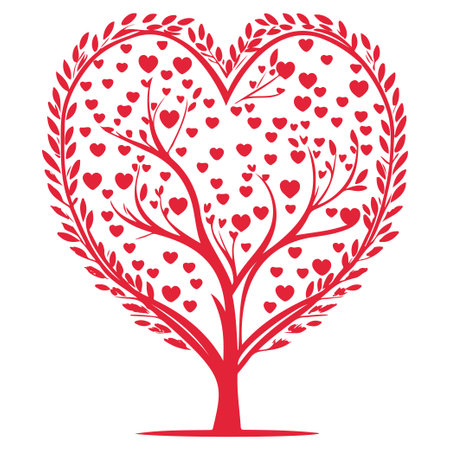 Red love Heart Shaped Tree Valentine illustration elementのイラスト素材