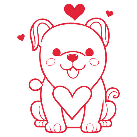 Red Happy Valentines Day Puppy dog love illustration elementのイラスト素材