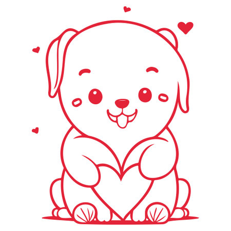 Red Happy Valentines Day Puppy dog love illustration elementのイラスト素材