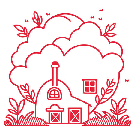 Red house clipart of a farm spring illustration elementのイラスト素材