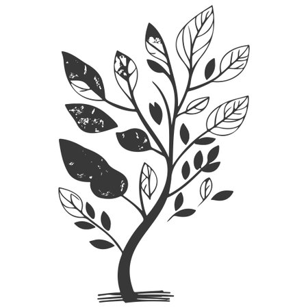 tree half spring autumn floral illustration sketch greyのイラスト素材