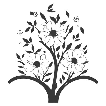 blossom flower illustration sketch greyのイラスト素材