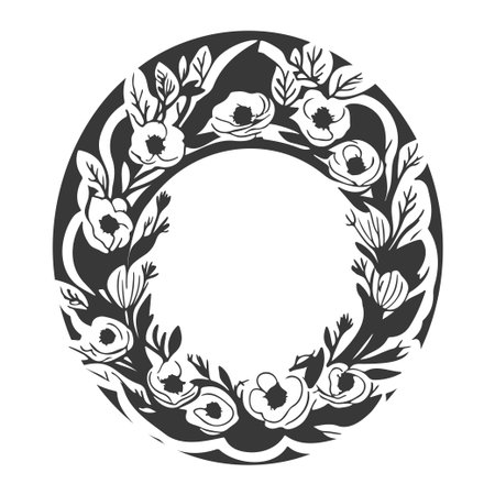 Around frame flower illustration sketch greyのイラスト素材