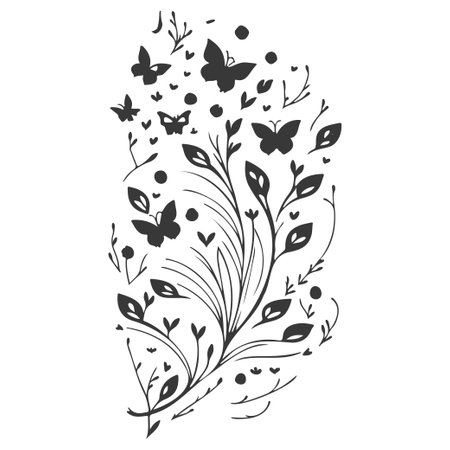 Abstract Butterfly spring autumn flower illustration sketch greyのイラスト素材