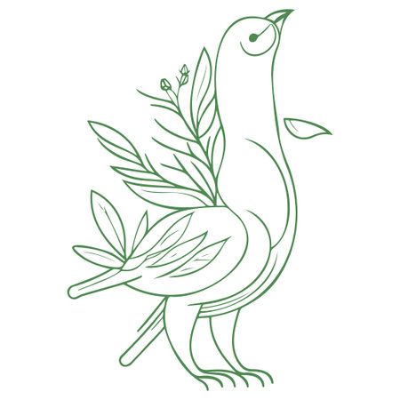 bird flower illustration sketch greenのイラスト素材
