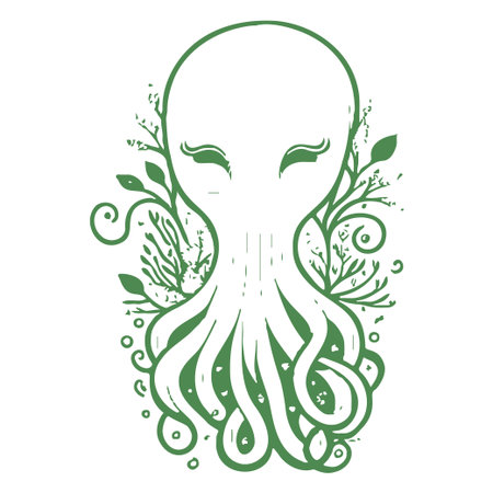 octopus flower illustration sketch greenのイラスト素材