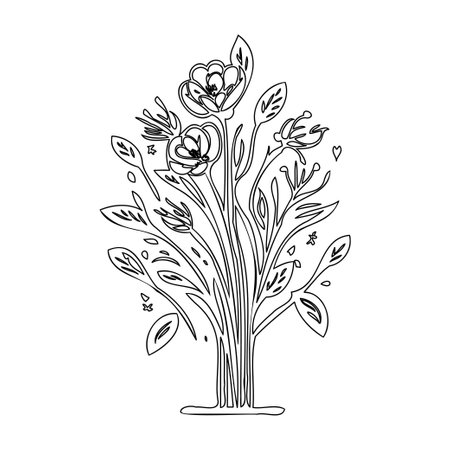 Bouquet flower outline illustration sketch elementのイラスト素材
