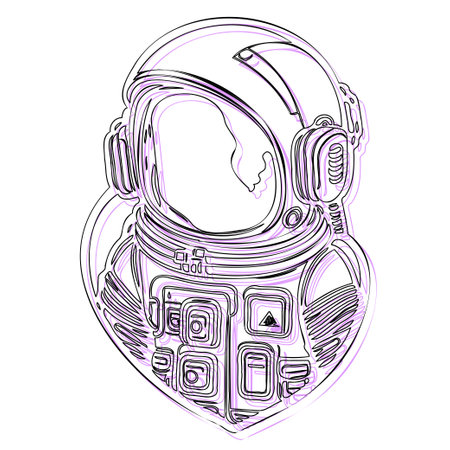 Astronaut outline illustration sketch element purpleのイラスト素材