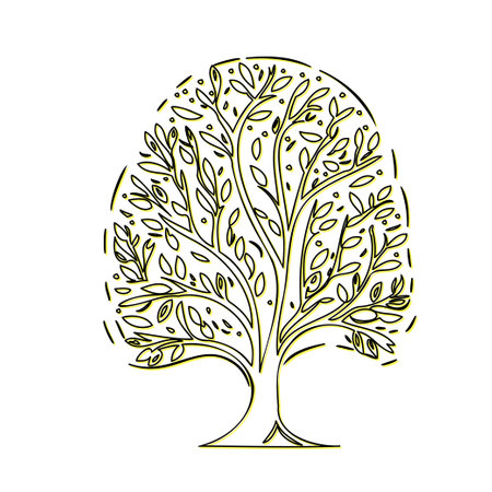 tree new year outline illustration sketch element yellowのイラスト素材