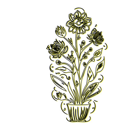 day of the dead flower plant outline illustration sketch element yellowのイラスト素材