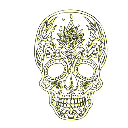 day of the dead skull outline illustration sketch element yellowのイラスト素材