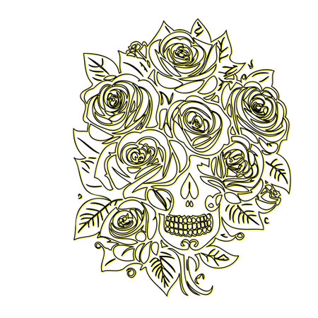 day of the dead roses outline illustration sketch element yellowのイラスト素材