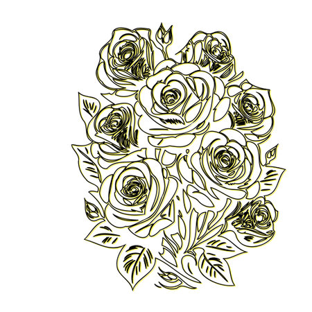 day of the dead roses outline illustration sketch element yellowのイラスト素材