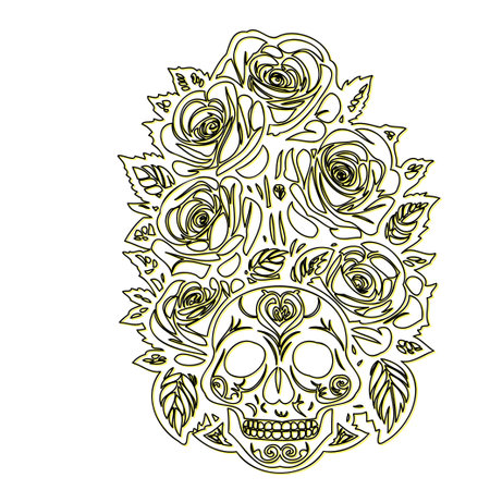 day of the dead roses outline illustration sketch element yellowのイラスト素材