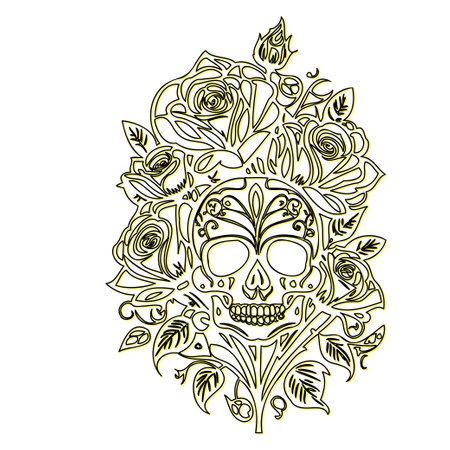 day of the dead roses outline illustration sketch element yellowのイラスト素材