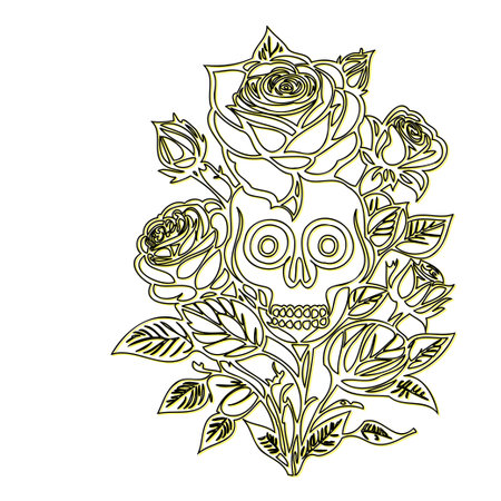 day of the dead roses outline illustration sketch element yellowのイラスト素材