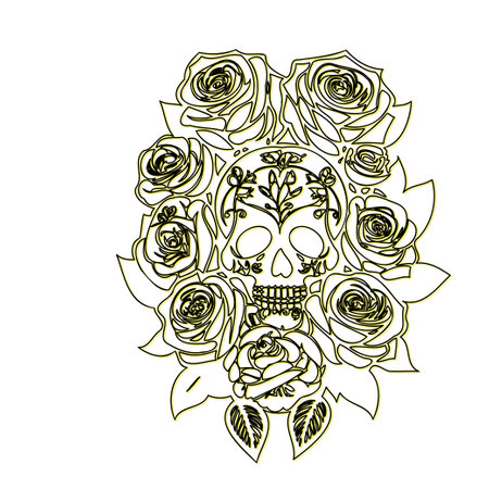 day of the dead roses outline illustration sketch element yellowのイラスト素材