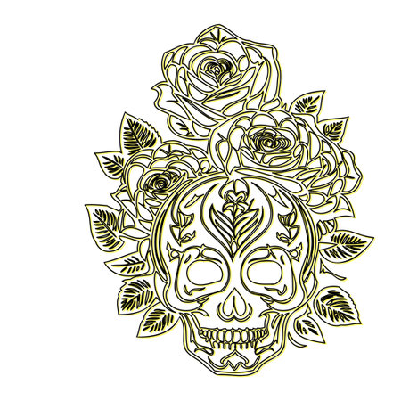 day of the dead roses outline illustration sketch element yellowのイラスト素材