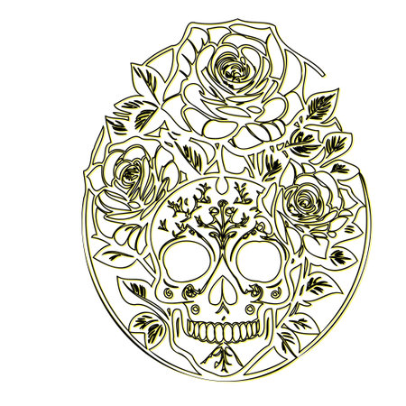 day of the dead roses outline illustration sketch element yellowのイラスト素材