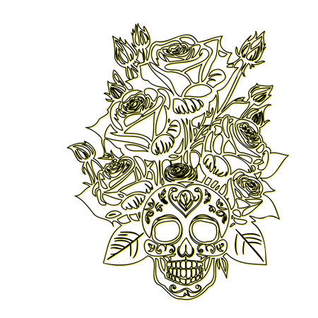 day of the dead roses outline illustration sketch element yellowのイラスト素材