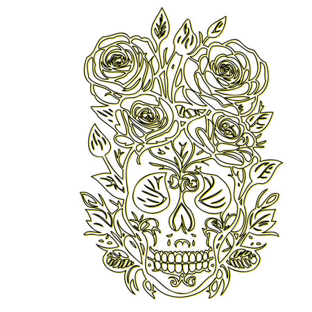 day of the dead roses outline illustration sketch element yellowのイラスト素材