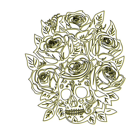 day of the dead roses outline illustration sketch element yellowのイラスト素材