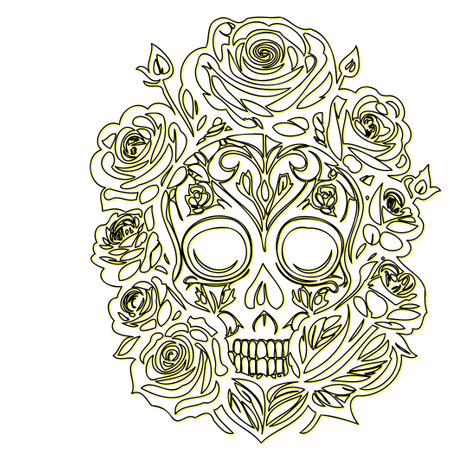day of the dead roses outline illustration sketch element yellowのイラスト素材