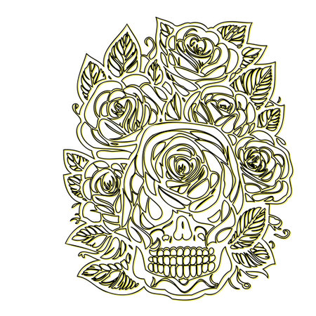 day of the dead roses outline illustration sketch element yellowのイラスト素材