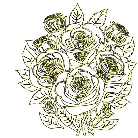 day of the dead roses outline illustration sketch element yellowのイラスト素材