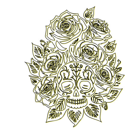 day of the dead roses outline illustration sketch element yellowのイラスト素材