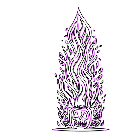 Line art skull with flames rising from the topのイラスト素材