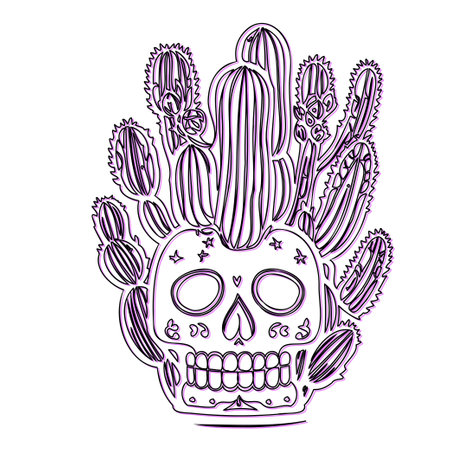 Sugar Skull with Cactus Illustrationのイラスト素材