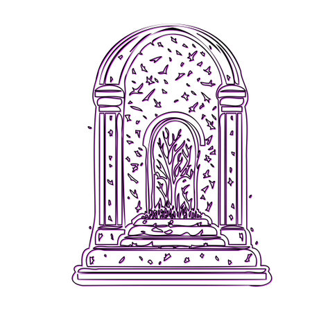 Purple Archway with Tree, Line Drawingのイラスト素材