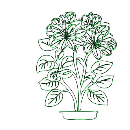 Line drawing of a potted plant with flowersのイラスト素材
