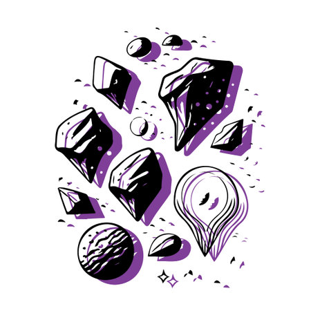 Abstract Space Rocks and Planets Illustration. Concept of cosmic, universe, and galaxy.のイラスト素材