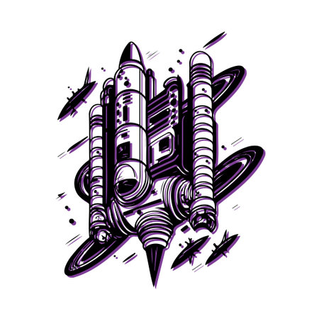 Space Rocket Illustration. Concept of space travel, exploration, and technology.のイラスト素材