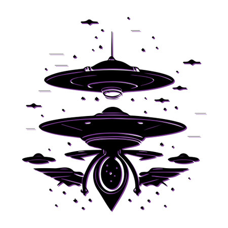 UFOs in the sky. Concept of alien, space, and science fiction.のイラスト素材