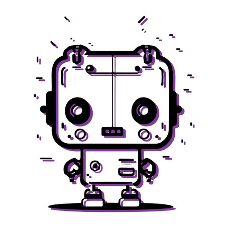 Cute robot cartoon character design. Concept of technology, innovation, and future.のイラスト素材