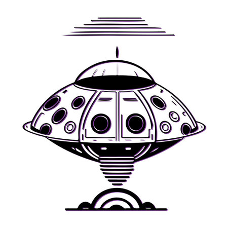 UFO spaceship line art illustration. Concept of alien, science fiction, and outer space.のイラスト素材