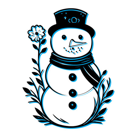 Snowman with flower and leaves. Winter holiday season illustration.のイラスト素材