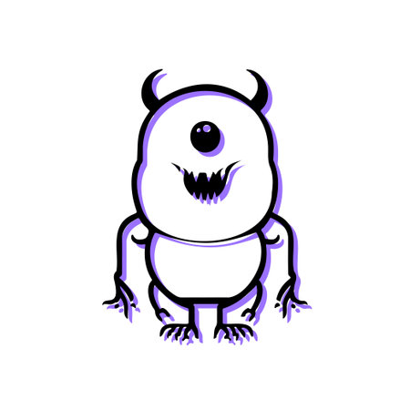 One Eyed Monster Line Art Illustration. Concept of Cute Alien, Fantasy Creature.のイラスト素材
