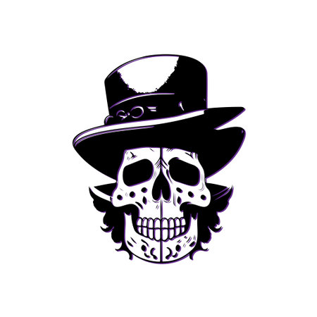 Skull with top hat and mustache. Concept of pirate, danger, and death.のイラスト素材