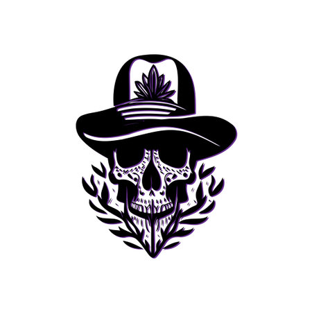Sugar Skull with Hat and Cannabis Leaf. Concept of Day of the Dead, Mexican Culture, and Marijuana.のイラスト素材