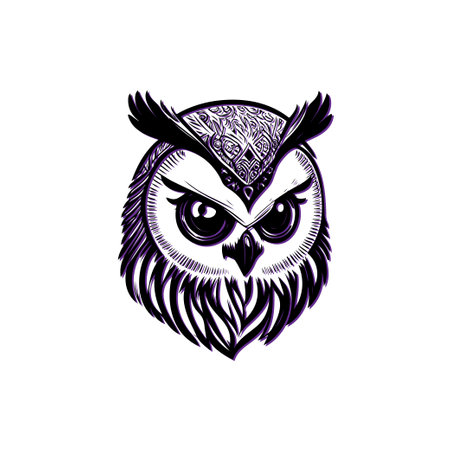 Owl head illustration. Concept of wisdom, knowledge, and mystery.のイラスト素材