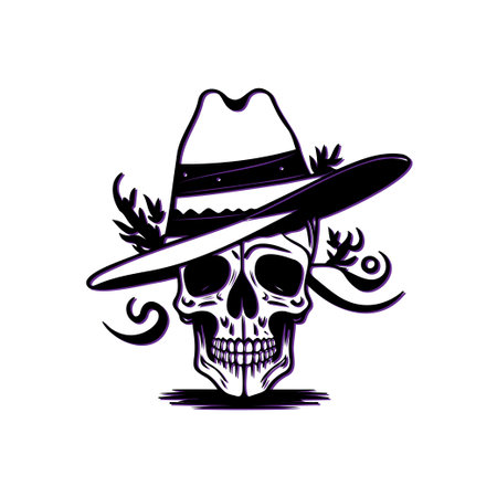 Skull with cowboy hat. Concept of western, death, and vintage style.のイラスト素材